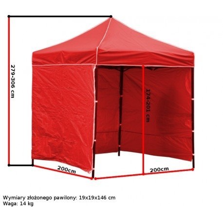 Pawilon handlowy ekspresowy - 2x2 m - 4 ściany - czerwony Pawilon handlowy ekspresowy - 2x2 m - 4 ściany - czerwony