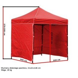 Pawilon handlowy ekspresowy - 3x3 m - 3 ściany - czerwony