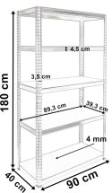 Regał magazynowy 5 poziomów 500 kg 180 x 90 x 40 cm