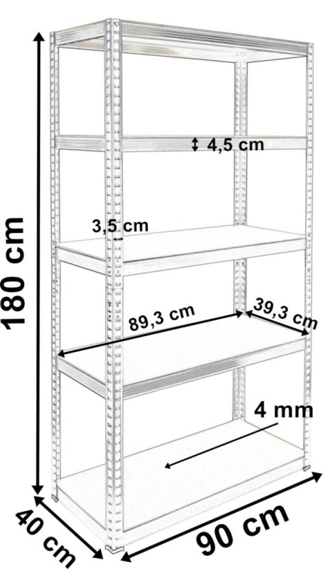 Regał magazynowy 5 poziomów 500 kg 180 x 90 x 40 cm Regał magazynowy 5 poziomów 500 kg 180 x 90 x 40 cm