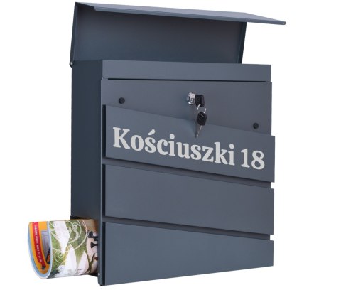 Skrzynka pocztowa na listy Bjorg antracyt z napisami Skrzynka pocztowa na listy Bjorg antracyt z napisami