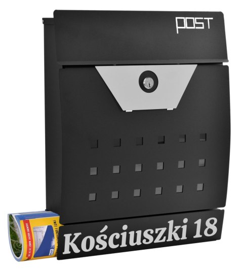 Skrzynka pocztowa na listy Ivar czarna z napisami Skrzynka pocztowa na listy Ivar czarna z napisami