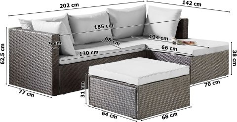 Zestaw mebli ogrodowych FLORENCJA szary sofa otomana Zestaw mebli ogrodowych FLORENCJA szary sofa otomana