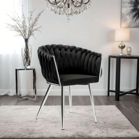Krzesło welurowe plecione COFTON chrom VELVET czarny Krzesło welurowe plecione COFTON chrom VELVET czarny