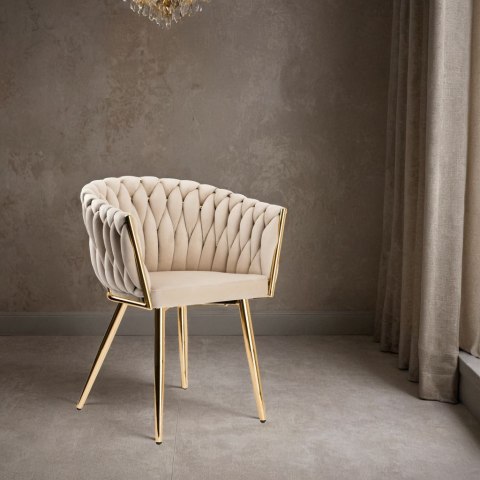 Krzesło welurowe plecione COFTON gold VELVET beżowy Krzesło welurowe plecione COFTON gold VELVET beżowy