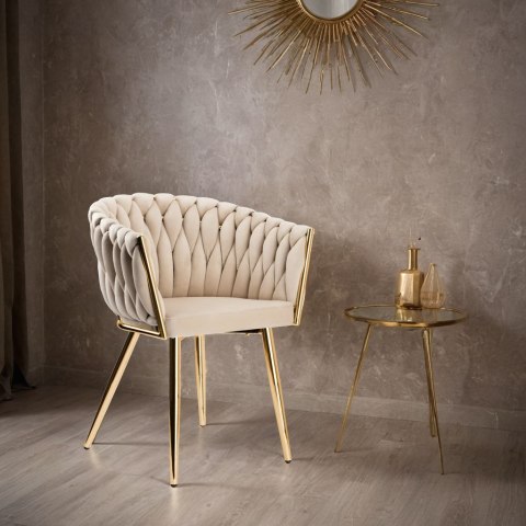 Krzesło welurowe plecione COFTON gold VELVET beżowy Krzesło welurowe plecione COFTON gold VELVET beżowy