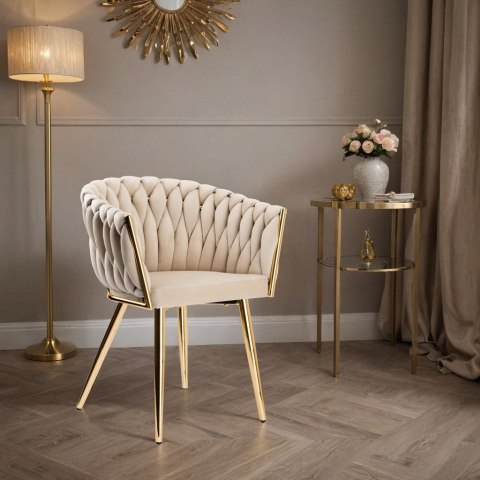 Krzesło welurowe plecione COFTON gold VELVET beżowy Krzesło welurowe plecione COFTON gold VELVET beżowy