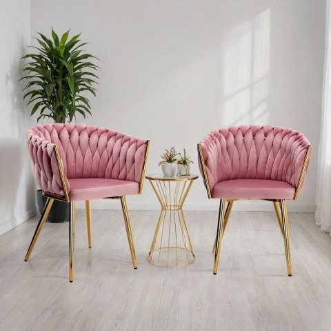 Krzesło welurowe plecione COFTON gold VELVET różowy Krzesło welurowe plecione COFTON gold VELVET różowy