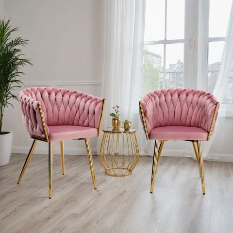 Krzesło welurowe plecione COFTON gold VELVET różowy Krzesło welurowe plecione COFTON gold VELVET różowy