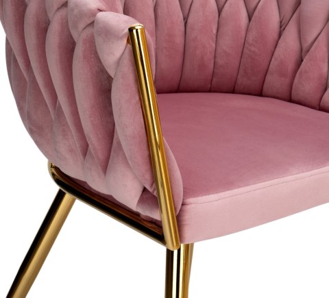Krzesło welurowe plecione COFTON gold VELVET różowy Krzesło welurowe plecione COFTON gold VELVET różowy