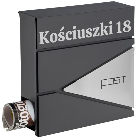 Skrzynka pocztowa na listy Boris antracyt z napisami Skrzynka pocztowa na listy Boris antracyt z napisami