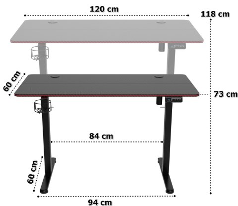 Biurko gamingowe SHADOW GAMER elektryczne 2.0 LED RGB 120 cm Biurko gamingowe SHADOW GAMER elektryczne 2.0 LED RGB 120 cm