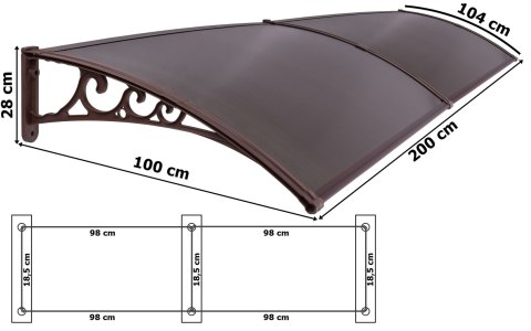 Daszek plastikowy Dako Duo 100x200cm brązowy Daszek plastikowy Dako Duo 100x200cm brązowy