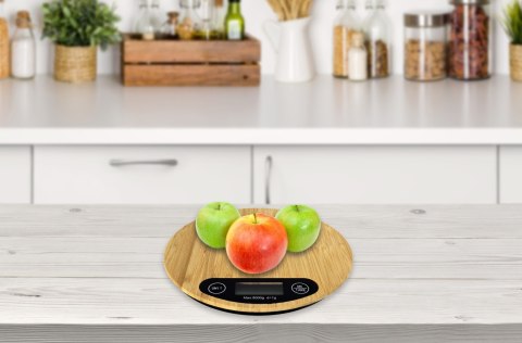Waga kuchenna elektroniczna okrągła bambusowa Waga kuchenna elektroniczna okrągła bambusowa