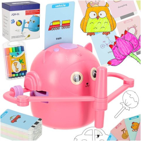 Robot edukacyjny interaktywny nauka rysowania pisania zestaw fiszki mazaki różowy Robot edukacyjny interaktywny nauka rysowania pisania zestaw fiszki mazaki różowy