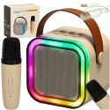 Zestaw do karaoke mikrofon + głośnik przenośny BLUETOOTH USB LED beżowy Zestaw do karaoke mikrofon + głośnik przenośny BLUETOOTH USB LED beżowy