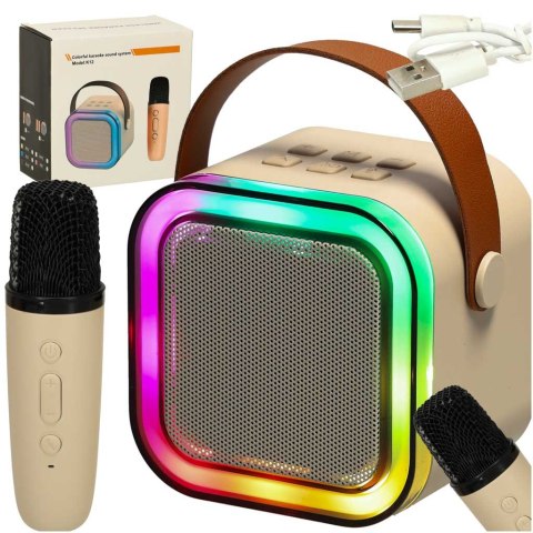 Zestaw do karaoke mikrofon + głośnik przenośny BLUETOOTH USB LED beżowy Zestaw do karaoke mikrofon + głośnik przenośny BLUETOOTH USB LED beżowy