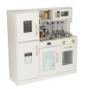 Kuchnia dla dzieci drewniana z lodówką listą zakupów światło LED + akcesoria garnki sztućce duża 80cm Kuchnia dla dzieci drewniana z lodówką listą zakupów światło LED + akcesoria garnki sztućce duża 80cm
