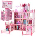 Domek dla lalek willa różowa DIY 4 poziomy mebelki 61cm Domek dla lalek willa różowa DIY 4 poziomy mebelki 61cm