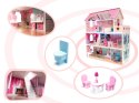 Domek dla lalek drewniany MDF mebelki 70cm różowy LED Domek dla lalek drewniany MDF mebelki 70cm różowy LED