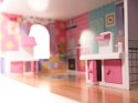 Domek dla lalek drewniany MDF mebelki 70cm różowy LED Domek dla lalek drewniany MDF mebelki 70cm różowy LED