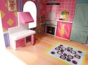 Domek dla lalek drewniany MDF mebelki 70cm różowy LED Domek dla lalek drewniany MDF mebelki 70cm różowy LED