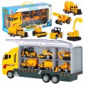 Transporter ciężarówka TIR wyrzutnia + metalowe auta maszyny budowlane Transporter ciężarówka TIR wyrzutnia + metalowe auta maszyny budowlane