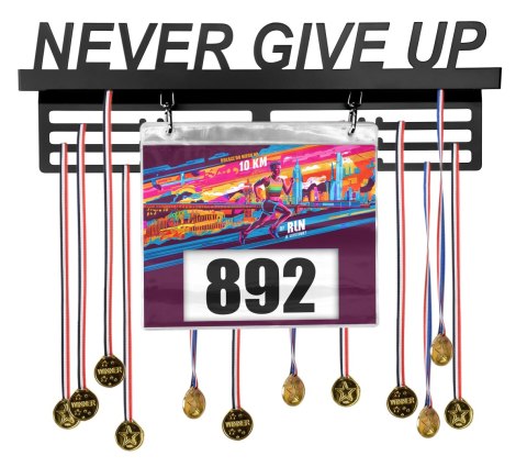 Wieszak na medale i numery startowe NEVER GIVE UP Wieszak na medale i numery startowe NEVER GIVE UP